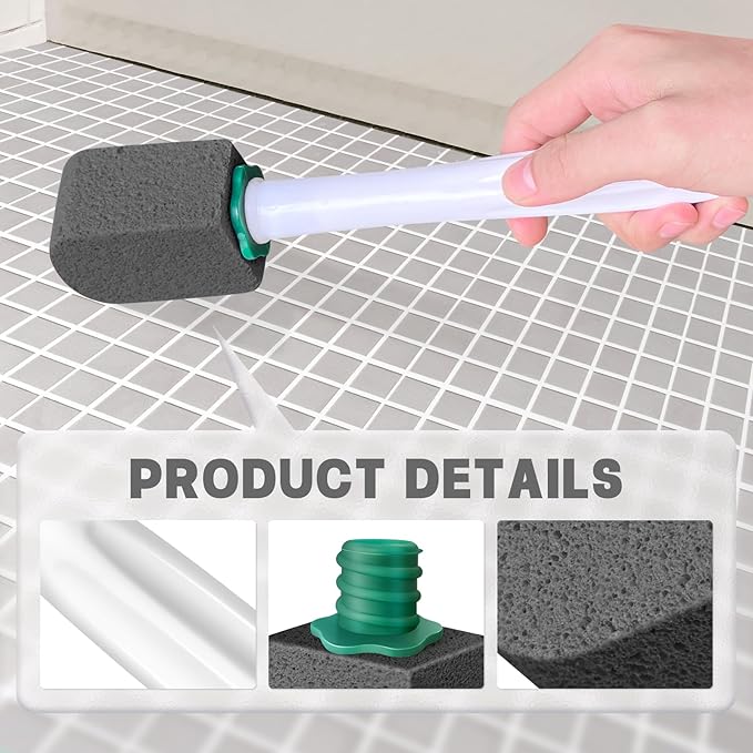 12pcs Pumice Stone Set with 2pcs Long Handle Toilet Brush, Cleaning Block for Bathtubs, Kitchen Sink, Grill, Tile. (Black)