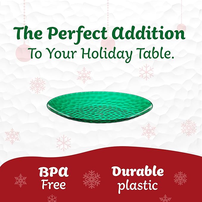 PLASTICPRO 30 Pack Hammered Plastic Plates Heavyweight Disposable Plastic Plates Elegant Green Platsic Party (Hammered green Christmass, 7'' INCH)