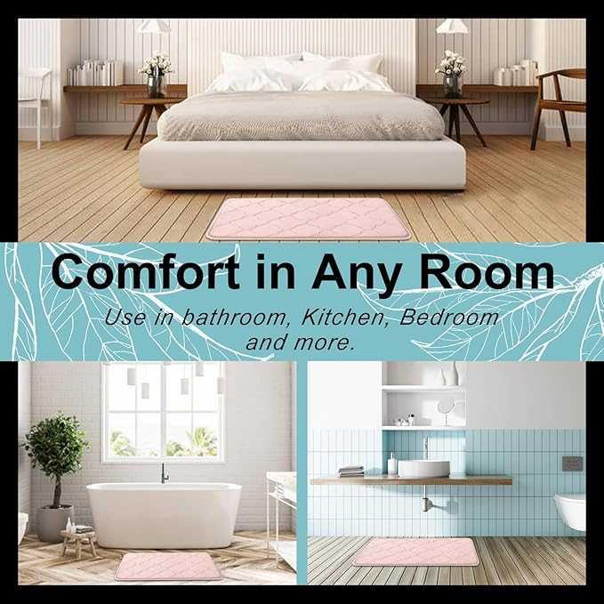 OLANLY Memory Foam Bath Mat Rug 47x24, Ultra Soft and Absorbent Bathroom Rugs, Non-Slip, Comfortable, Machine Washable Bath Carpet for Bathroom Floor, Tub, Shower and Home Decor Accessories, Pink