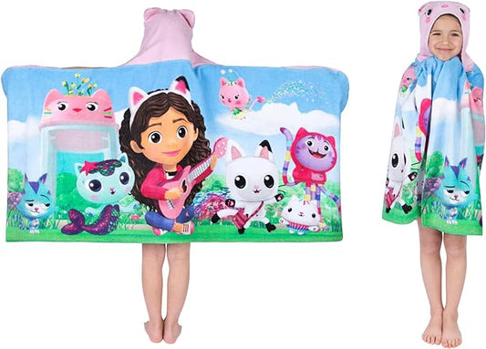 DreamWorks Gabby's Dollhouse Bath/Pool/Beach Soft Cotton Terry Hooded Towel Wrap, 24 in x 50 in, By Franco Kids