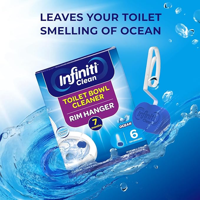 Toilet Bowl Cleaner Rim Hanger, 6 Count Toilet Bowl Deodorizer, Cleans and Freshens Toilet Bowl, Ocean Scent - 7 Month