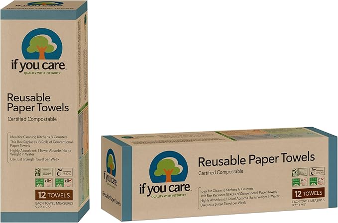 If You Care Reusable Paper Towels– 12 CT Sheets – 100% Natural, Compostable Cleaning Cloths for Kitchen, Bathroom, Home Countertop Surfaces – Extra Absorbent, Eco Friendly