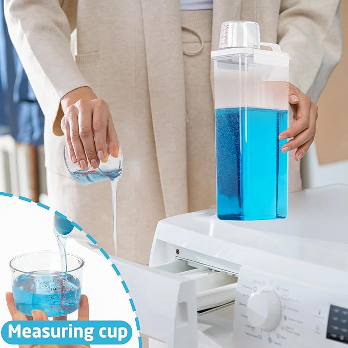 Laundry Detergent Dispenser-2 Pack, 98 oz Detergent Dispenser with 4 Removable Labels, Laundry Soap Dispenser for Laundry Room Organization and Storage, BPA Free & PET Plastic Clear