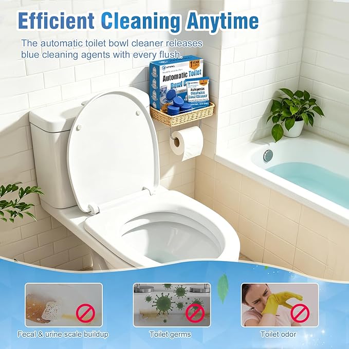 Toilet Bowl Cleaner Tablets for Tank – Automatic Toilet Tank Cleaner Tablets, Blue Toilet Tablets for Hard Water & Toilet Ring Removal, Deodorizing Toilet Tablets, Septic Safe, 300 Flushes, 12 Pack