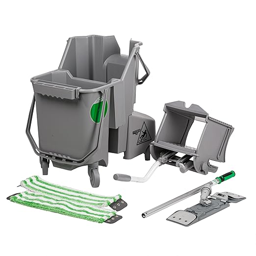 Unger Commercial Desk and Table Cleaning Kit - Dual-Compartment Bucket with Flat Mop System for Offices Schools & Facilities, Efficient Surface Cleaning System - CK047