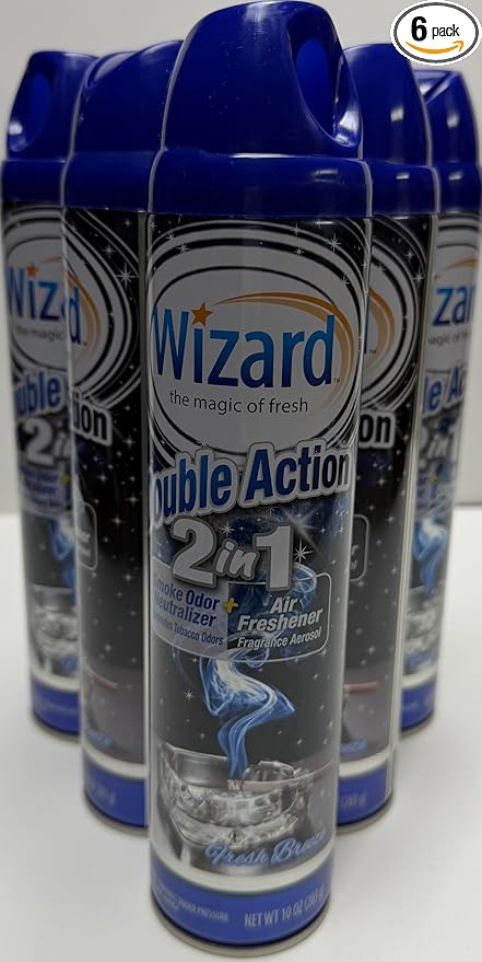 Wizard Double Action Smoke Odor Neutralizer & Air Freshener, Eliminates Smoke Smell & Odors, Freshens Air, Long-Lasting Scent; 6-Pack of 10 oz Sprays fresh breeze