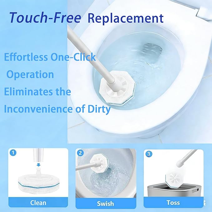 60 Count Toilet Wand Refills Fits Clorox Wand, 3X Cleaning Exclusive Upgrade Formula Disposable Toilet Bowl Wand Refills, No Falling Apart, Fits Most Brand Toilet Brushes Cleaning Systeam
