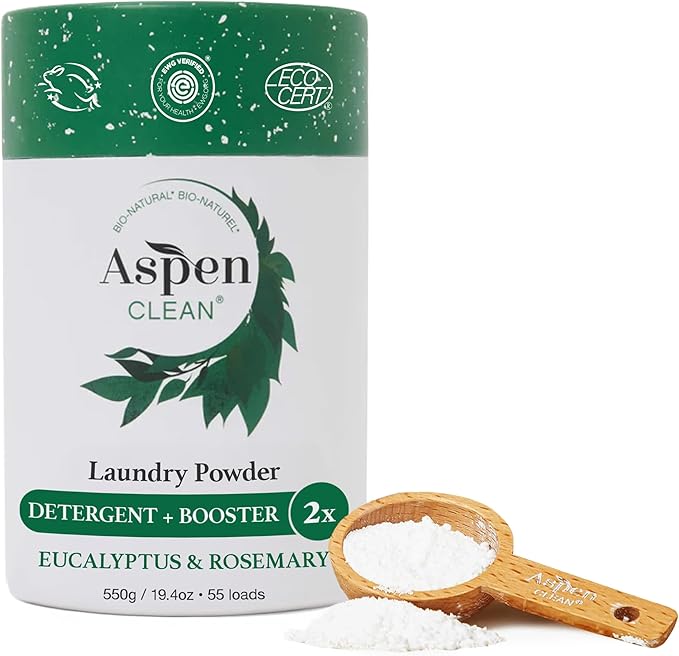 AspenClean | Laundry Powder + Booster 2-in-1 | Eucalyptus | | 55 Loads | Hyper Concentrated | Stain & Odor Removal Enzyme Booster | Non - Toxic | 100% Natural | EWG Verified