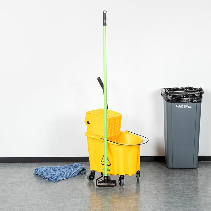 Restaurantware Fiberglass Mop Handle - 60 Inches - Durable Quick Release Handle With Ergonomic Grip - Heavy-Duty Plastic Green Handle For Commercial Cleaning
