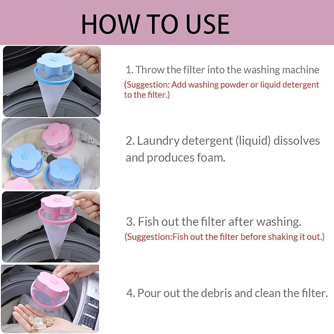 4 Pack Pet Hair Remover for Laundry - Glirops Floating Hair Filter Mesh, Washing Machine Lint Catcher for Cat & Dog Hair, Reusable Laundry Hair Trap Filter Bags