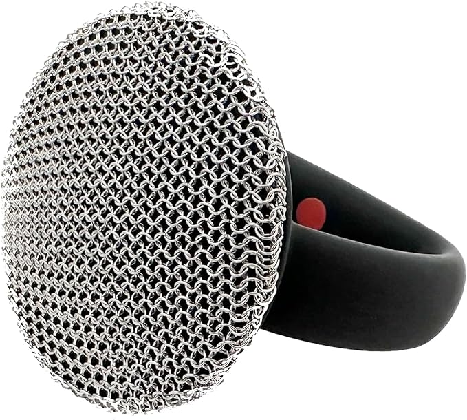Cast Iron Scrubber with Handle 316L Stainless Steel Chainmail Scrubber for Cast Iron Pan Skillet Cleaner,Skillets and Grills (Black)