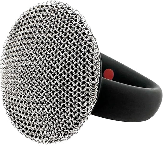 Cast Iron Scrubber with Handle 316L Stainless Steel Chainmail Scrubber for Cast Iron Pan Skillet Cleaner,Skillets and Grills (Black)