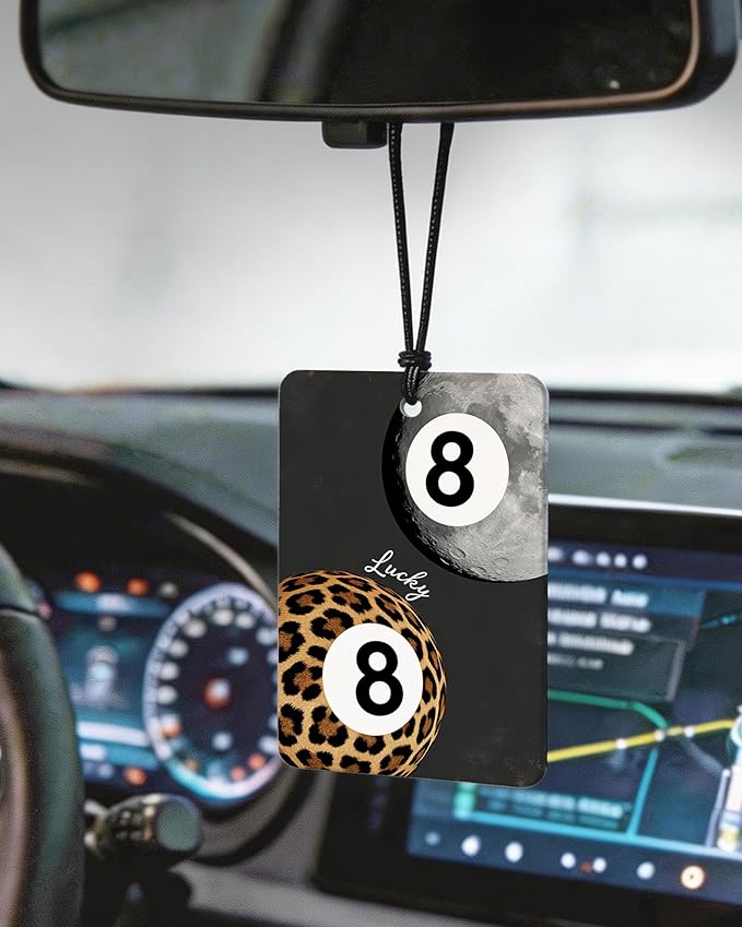 Trendy Leopard Print 8 Ball Orange Citrus Car Air Freshener 4pcs, Funky Cheetah Skateboard Lucky Disco Ball Sexy Lips Hanging Scents Car Accessories Interior Mirror Decor for Women Girls