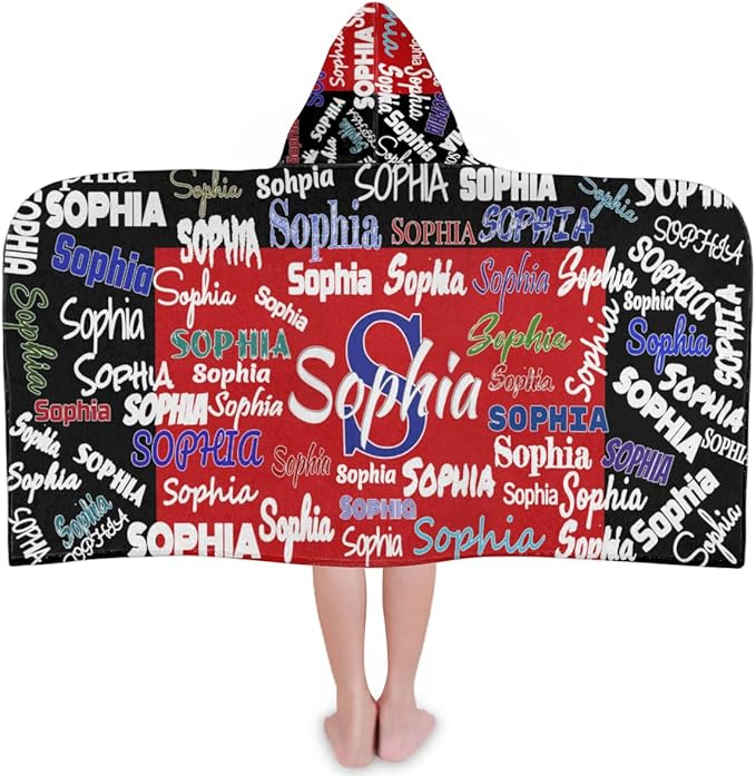 Personalized Hooded Towel Kids Beach Towels Name Custom Baby Toddlers Cotton Wrap Changing Robe for Shower Beach Trip Pool Bathrobe, Black and Red Color