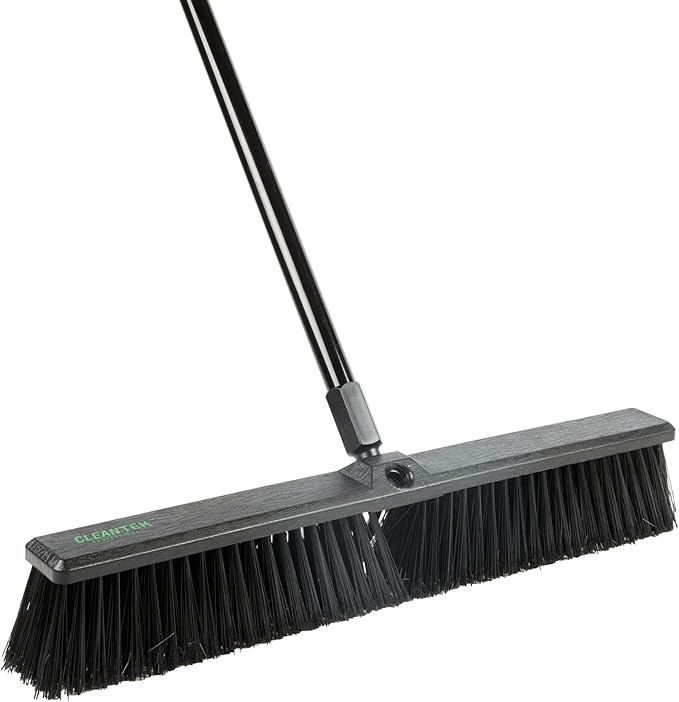 Restaurantware-BROOM HEAD ONLY: Clean Tek Professional 23.62-Inch Push Broom Head, 1 Heavy-Duty Cleaning Tool - Handle Sold Separately, Fine Flagged Bristles, Black Plastic, Outdoor Use