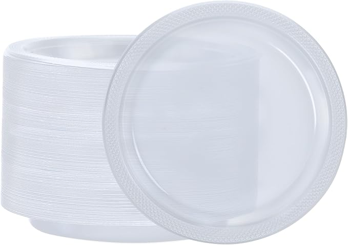 Hanna K. Signature Clear Plastic Plates 7 Inch - 600 count - Plastic Solid Round Party Plates For Weddings, BBQs, Birthday Plates - Disposable Clear Plates - Plastic Dessert Plates