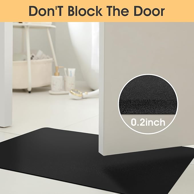 ACCUMTEK Non Slip Bath Mat, Thin Bathroom Rugs Fit Under Door, Quick Dry Bath Mats, Machine Washable Bath Rugs for Bathroom, Bathtub & Kitchen, Black/Solid/24 x17+48"x20"
