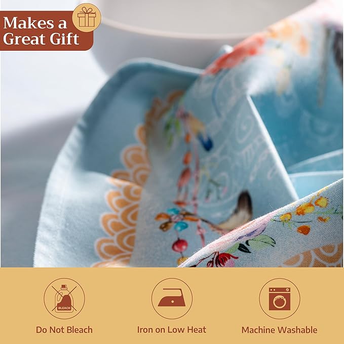Maison d' Hermine 100% Cotton Cloth Napkins Set of 4 Everyday Reusable Square Napkins Cloth Washable Dinner Party Wedding Restaurant Hotel Kitchen Spring Summer (Ibiza - Blue, 20" x 20")