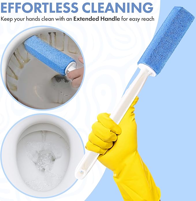 Toilet Cleaning Blue Pumice Stone with Extended Reach Handle – Effortless Shine for a Pristine Bathroom!