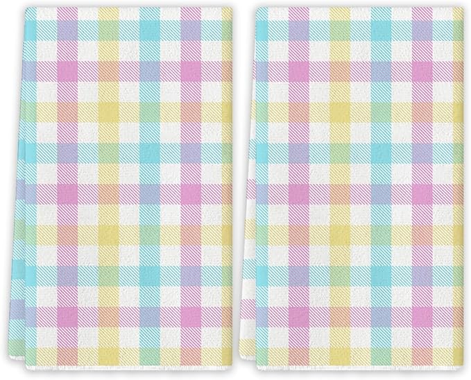 Spring Kitchen Towels Happy Easter Dish Towels Farmhouse Buffalo Plaid Decor Happy Easter Decorations for Home Party Simple Life