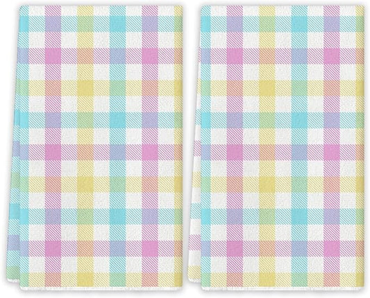 Spring Kitchen Towels Happy Easter Dish Towels Farmhouse Buffalo Plaid Decor Happy Easter Decorations for Home Party Simple Life