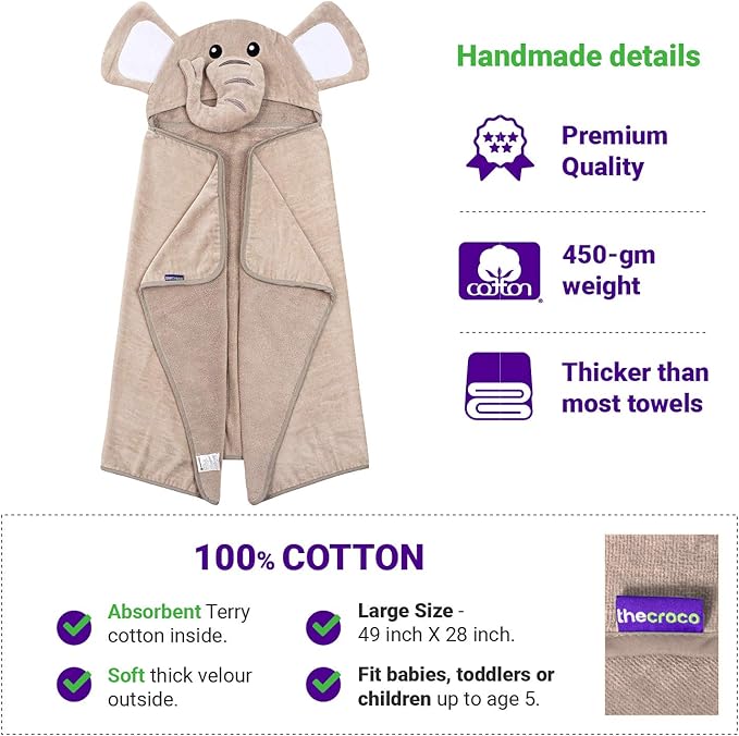 Premium Hooded Towels for Kids | Ultra Soft and Extra Large (28 x 49 inches) | 100% Cotton Kids Bath Towel with Hood | Beach Pool Towels for Ages 1-8 Boys & Girls