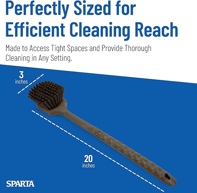 SPARTA 40501EC01 Plastic Large Scrub Brush, Kitchen Brush, Utility Brush With Long Handle For Cleaning, 20 Inches, Brown, (Pack of 6)
