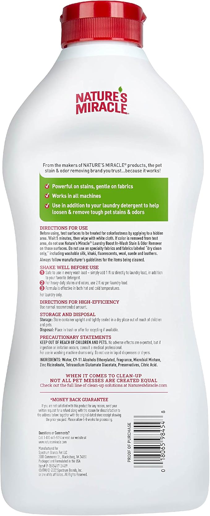 Nature’s Miracle Laundry Boost In-Wash Stain and Odor Remover, Laundry Stain and Odor Removing Additive For All Machines, Spray, 32 oz