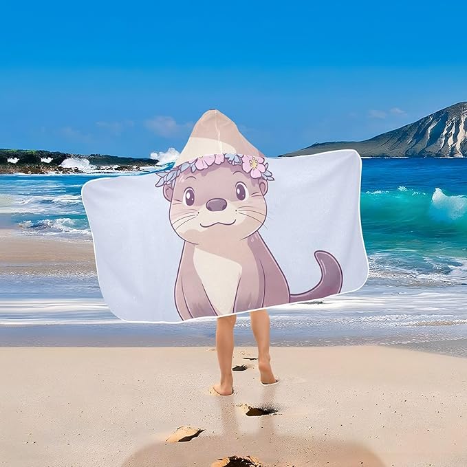 SUABO Kids' Bath Towels Otter Wearing Flower Crown Hooded Towels for Boys Girls,Toddler Towels Multi-Purpose for Beach,Pool and Bathroom,23.5" x 50", Soft and Highly Absorbent
