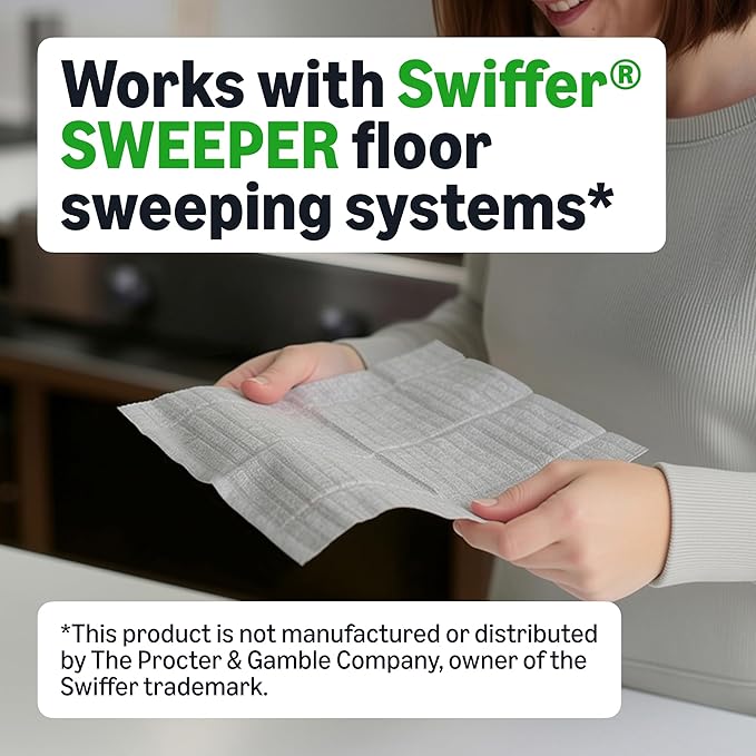 Amazon Basics Dry Sweeping Cloths for Floor Cleaning, Pet Hair, Dust, Dirt, Multi-Surface, Disposable, Fits Swiffer Sweeper Mop Heads, 64 Count (Pack of 2), Packaging May Vary