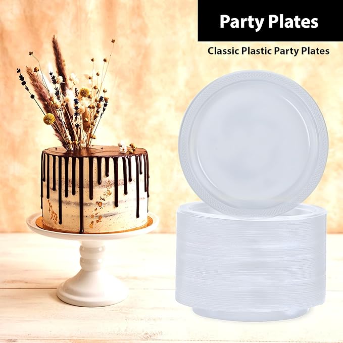 Clear Solid Color Premium Heavy Weight Plastic Appetizer Plate (7") 50 Count - Elegant & Durable for Parties & Events