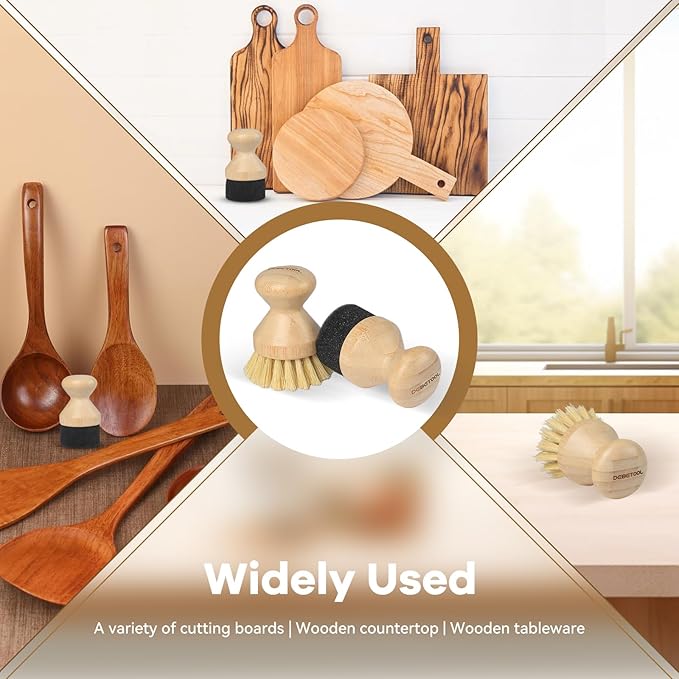 DEBETOOL Cutting Board Oil Wax Applicator and Scrub Brush Set- Natural Bamboo with Sisal Fiber and Sponge for Food Grade Mineral Oil Board，Wooden Worktops,Utensil Care
