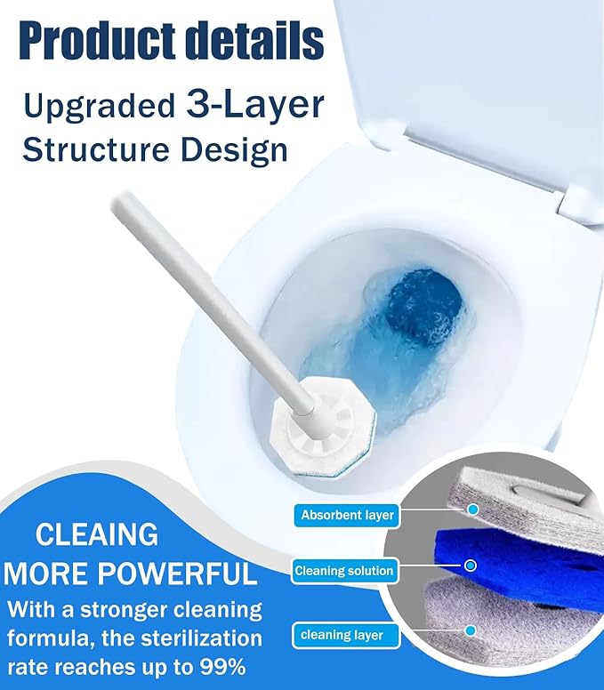 60 Pcs Disposable Toilet Wand Refills for Clorox, 5X Cleaning Power Scrubber, Upgrade Fiber Cleaner Heads for for Toilet and Bathroom Cleaning