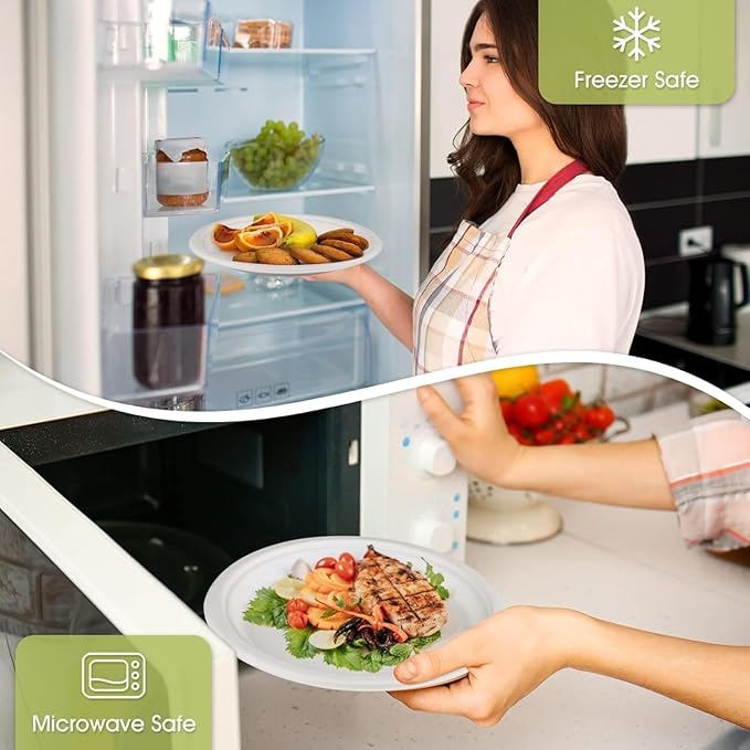250 PCS Compostable Paper Plates and Utensils Set (EXTRA LONG), White Microwaveable Compostable Dinnerware Set, Disposable Plates, Bowls & Cutlery Includes Forks, Knives & Spoons, 50 Sets Each