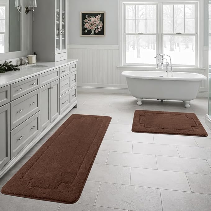 Bath Rugs Bathroom Mat Soft Absorbent Plush Shaggy Soft Floor Non Slip Shower Bath Tub Machine Washable