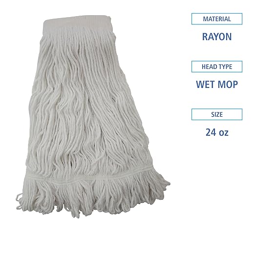 Boardwalk BWK524R Mop Head, Pro Loop Web/Tailband, Premium Saddleback Head, Rayon, 24-oz., White (Case of 12)