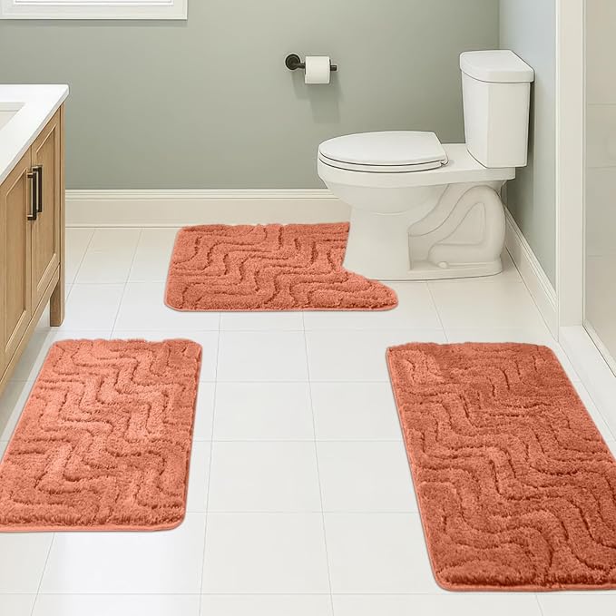 Bath Rugs Set 3 Pieces Bathroom Mat Soft Absorbent Plush Shaggy Soft Floor Non Slip Shower Bath Tub Machine Washable