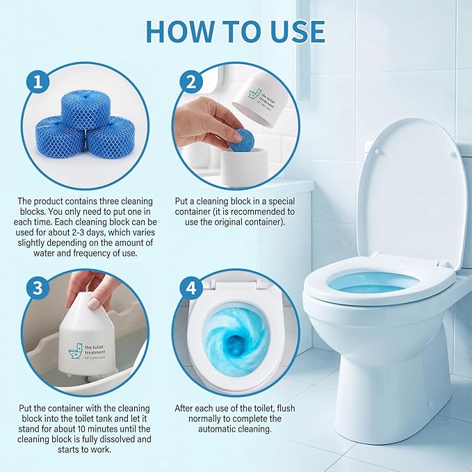 Toilet Cleaner, Household Cleaning Solution, Toilets Bowl Cleaning Reduces Hard-Water Stains & Odor, Automatic Refreshes Toilets, Long-Lasting Bowl Cleaner Fresh Scent, White