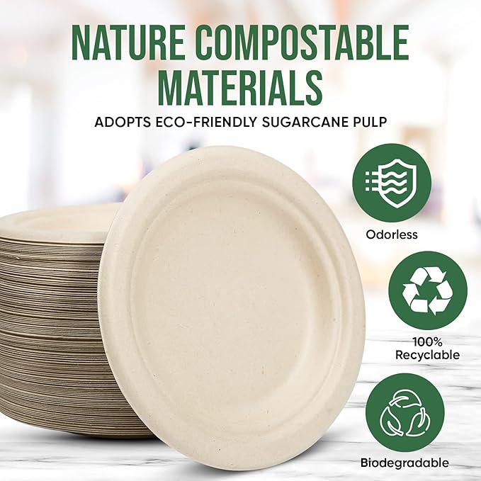TaidMiao Paper Plates 6 Inches, 100 Pack Disposable Plates – 100% Compostable Plates, Water & Oil Proof Dessert Plates, Microwavable Small Paper Plates, Perfect Paper Plate For Party - Brown