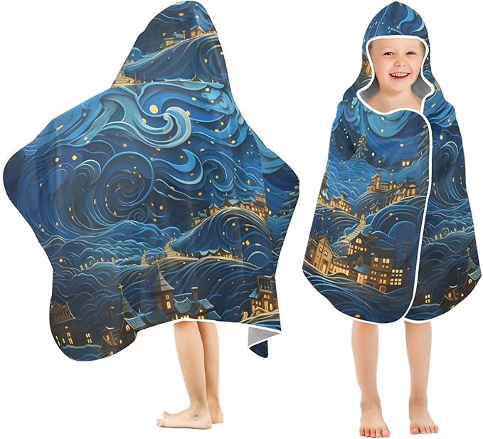 Hooded Towel for Kids Dreamy Town in Galaxy Beach Wrap Bath Towels 50x23.5in