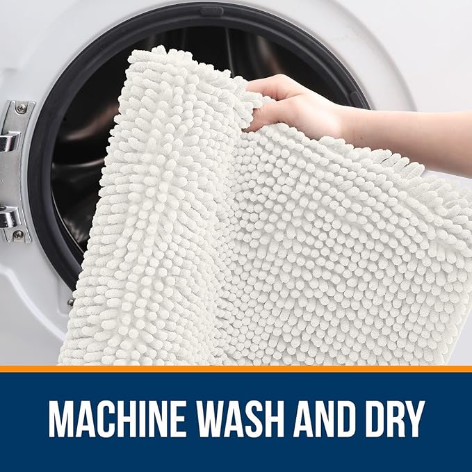 OLANLY Bathroom Runner Rugs 59x20, Extra Soft Absorbent Chenille Bath Rugs, Rubber Backing Quick Dry, Machine Washable Long Bath Mats for Bathroom Floor, Tub and Shower, Home Decor Accessories, Ivory