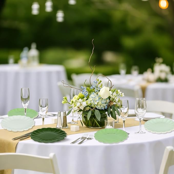 AimFun 48Pcs Sage Green Paper Plates Gradient Green Disposable Party Plates 7.5 Inch Round Dessert Plates for Bridal Baby Shower Birthday St Patricks Day Party Supplie