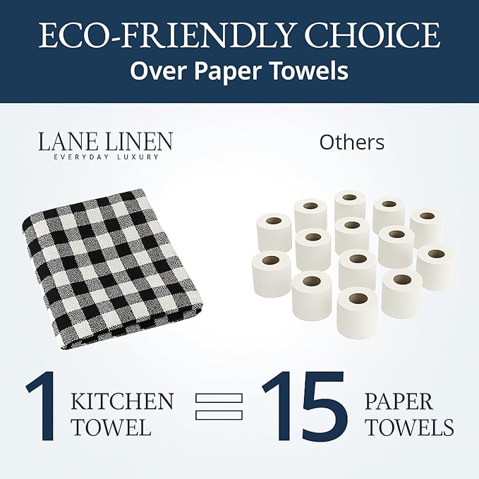 LANE LINEN Kitchen Dish Towels Set of 12 – 18”x28” Soft & Quick-Drying Hand and Tea Towels, Premium Decorative Kitchen Towel – Black