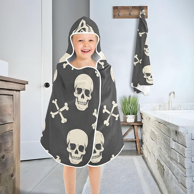 SUABO Kids' Bath Towels Skull and Crossbones Hooded Towels for Boys Girls,Toddler Towels Multi-Purpose for Beach,Pool and Bathroom,23.5" x 50", Soft and Highly Absorbent