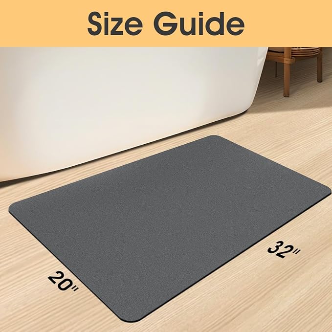 ACCUMTEK Non Slip Bath Mat, Thin Bathroom Rugs Fit Under Door, Quick Dry Bath Mats, Machine Washable Bath Rugs for Bathroom, Bathtub & Kitchen, Charcoal Gray/Upgraded Solid/32 x20