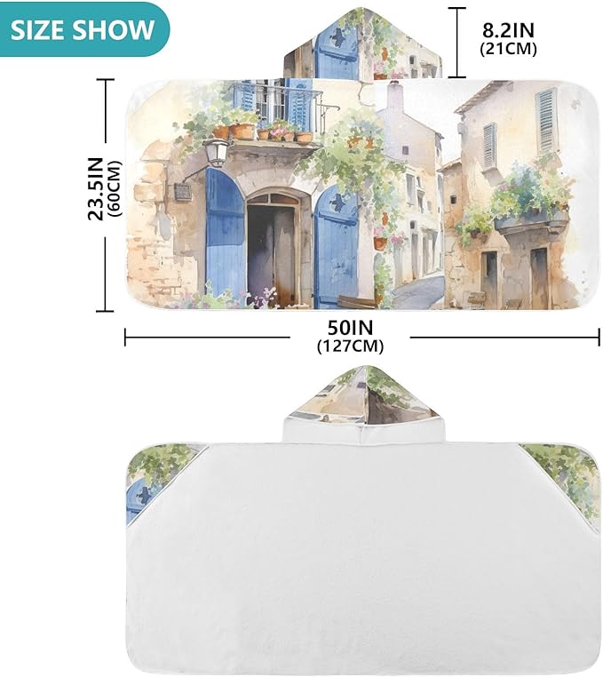 Hooded Towel for Kids Alley and Flowers Painting Beach Wrap Bath Towels 50x23.5in