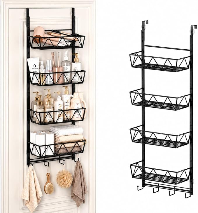 Bathroom Storage and Organizer Rack Hair Dryer Holder,Hair Tool Organizer,4-Tier Over The Door Organizer Adjustable Height, for Bathroom Laundry Cosmetic, Vanity, Kitchen