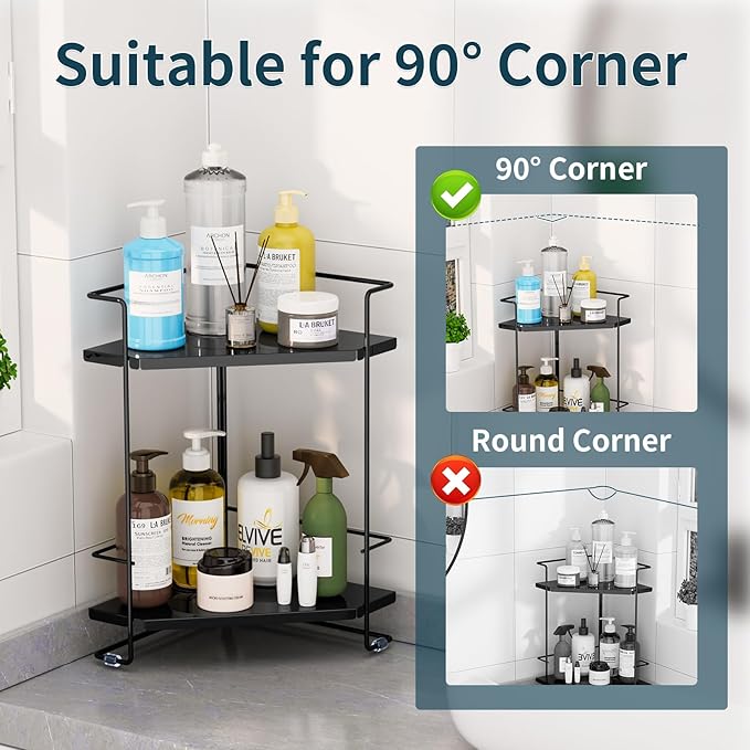BOIVSHI Bathroom Organizer Countertop, 2-Tier Bathroom Organizers and Storage for Bathroom Countertop, Kitchen Counter, Corner Storage Shelf for Storage, Skincare, Perfume, Makeup (Black)