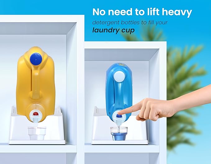 TidyFriend 2 Pack Liquid Laundry Detergent Holder Stand with Strap, Drip Tray & Rubber Feet, Stand for Laundry Room Organization and Storage, Fabric Softener Dispenser Holder for Easy Pouring (White)
