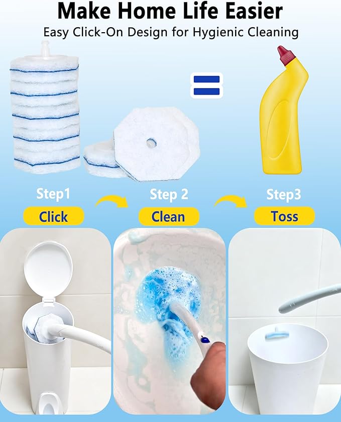 60 Count Toilet Bowl Wand Refills Compatible with Clorox, Disposable Toilet Cleaner Refill Pads, Replacement Brush Heads for Most Toilet Cleaning System, No Falling Apart